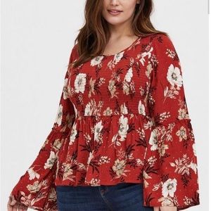 Torrid Babydoll Crinkle Gauze Floral Midi Top